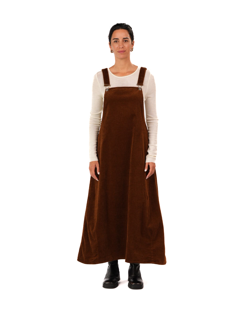 Montaigne Corduroy Cotton Midi Overall Style Dress Tobacco2