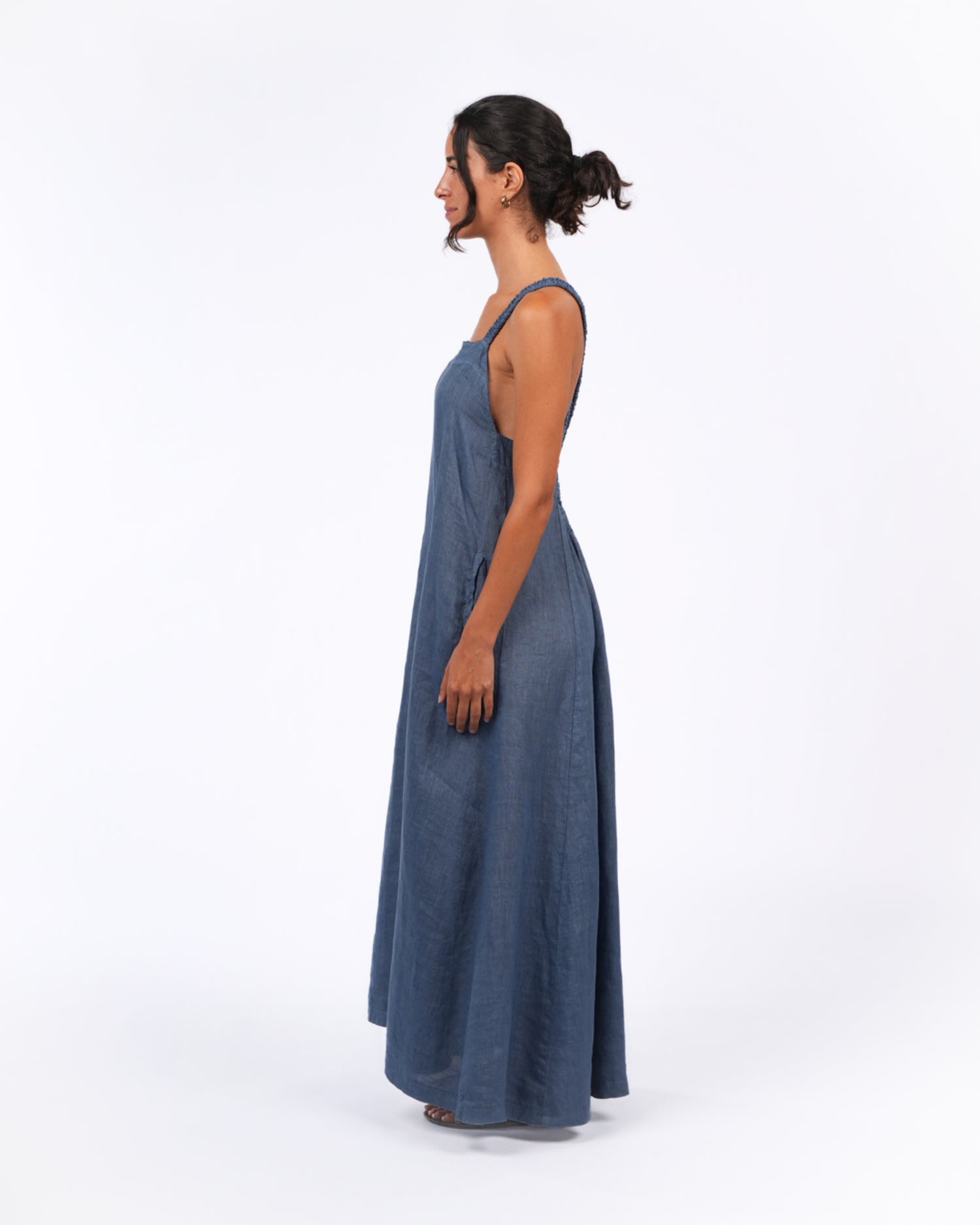 criss cross linen blend midi dress Stylish Cross Back Midi Dress Reistor