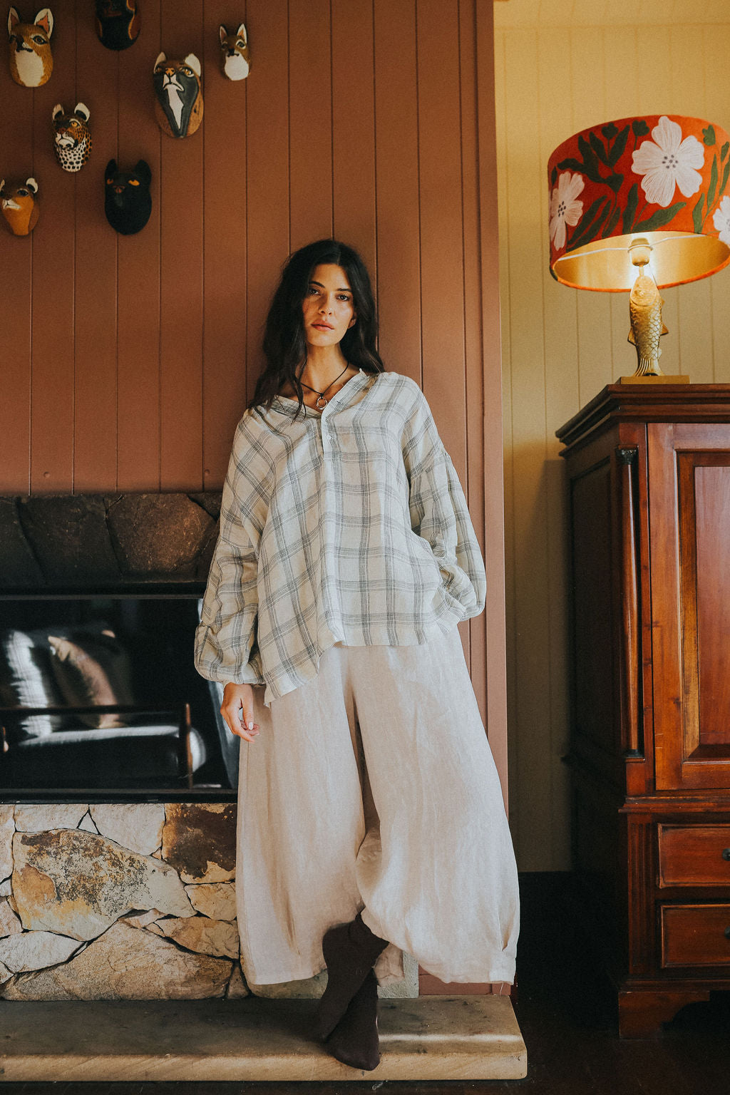 Montaigne Dante Cream Check Linen Top2
