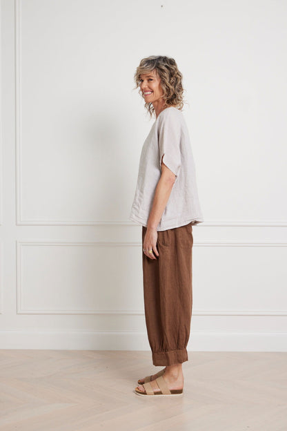 Montaigne Desi Linen Pants with Back Pockets (2 sizes) Tobacco1