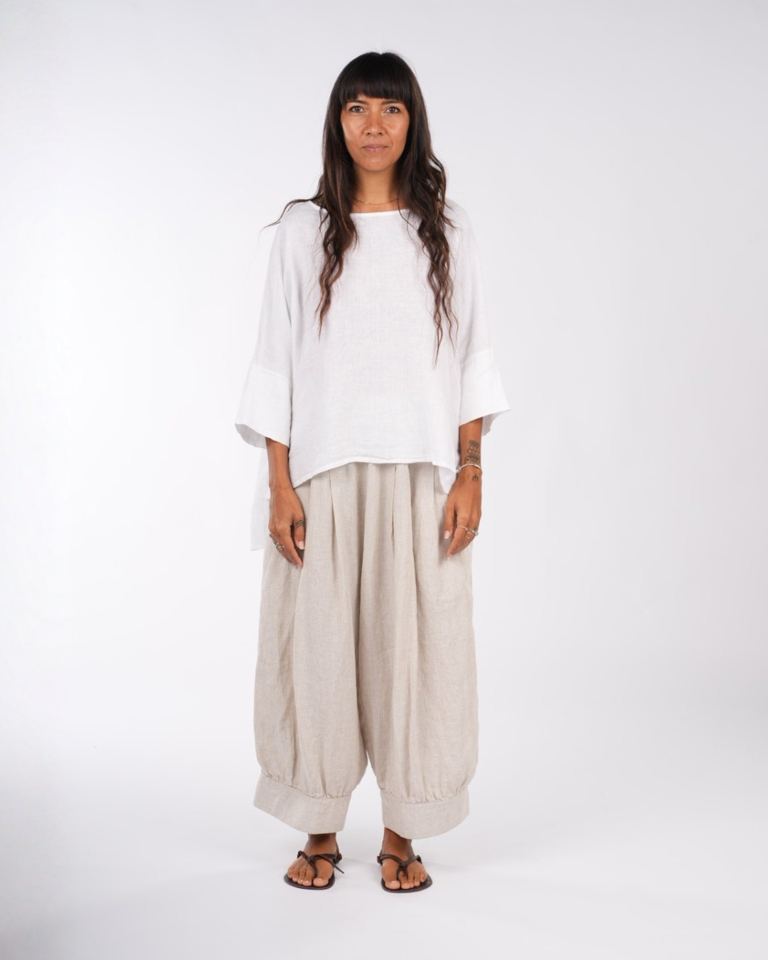 Montaigne Desi Pants in Fine Houndstooth French Linen Natural