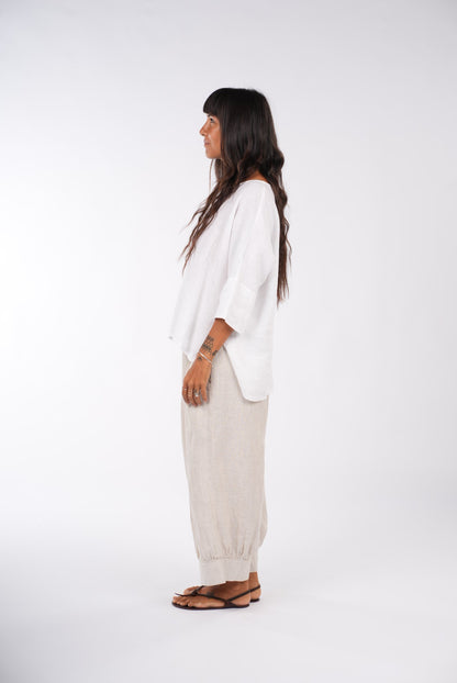 Montaigne Desi Pants in Fine Houndstooth French Linen Natural1