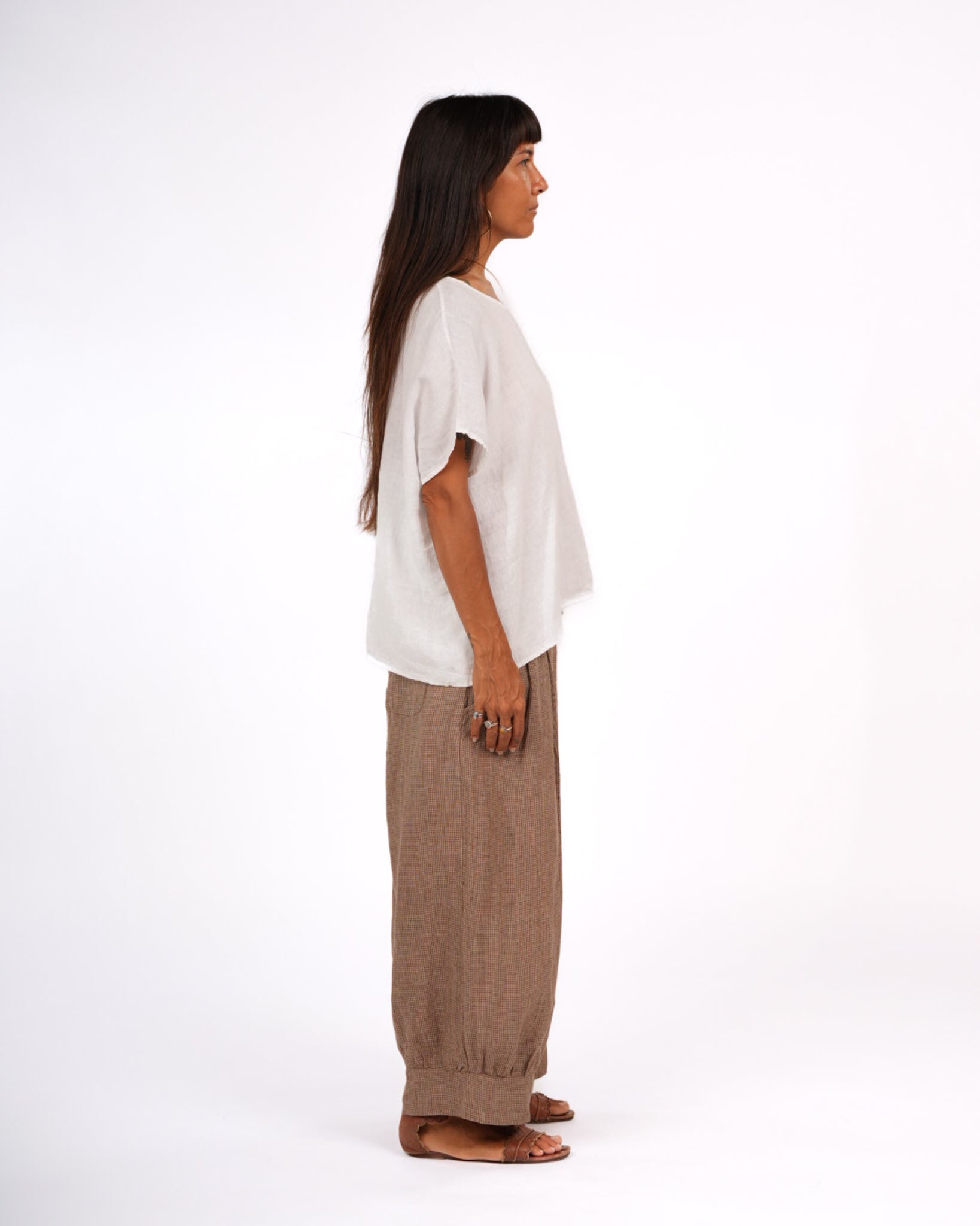 Desi Pants in Houndstooth French Linen – Montaigne Paris