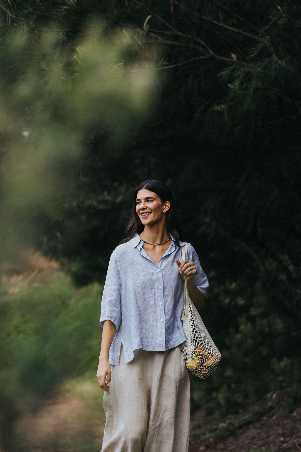 Montaigne Dion Fine Blue Stripe Linen Blouse3
