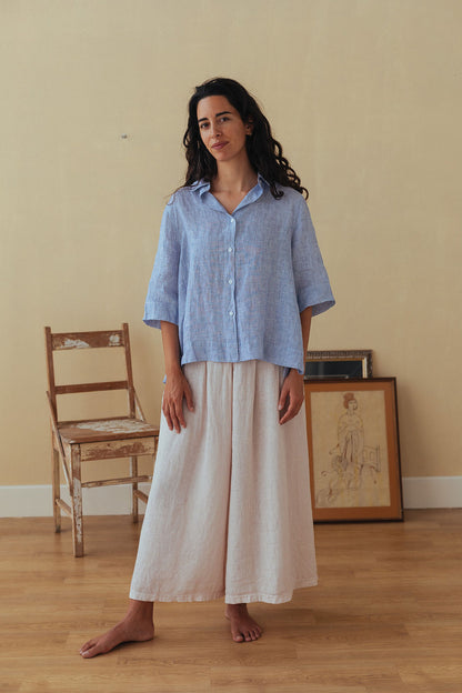 Montaigne Dion Fine Blue Stripe Linen Blouse