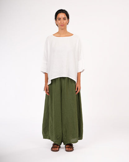 Montaigne Eadie Linen Pant With Gathering Detail Forest Green