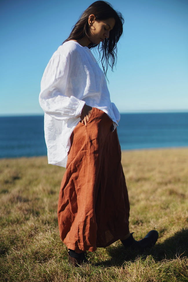 Montaigne Eadie Linen Pant with Gathering Detail Rust