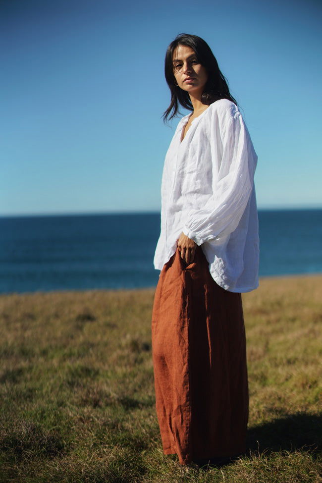 Montaigne Eadie Linen Pant with Gathering Detail Rust3