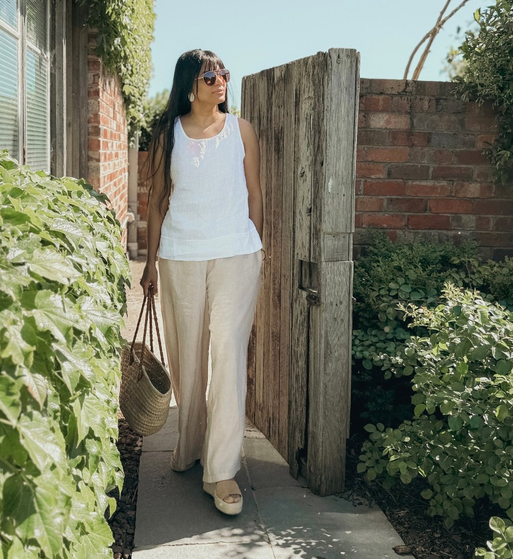 Montaigne Ebonie Linen Singlet Top White1