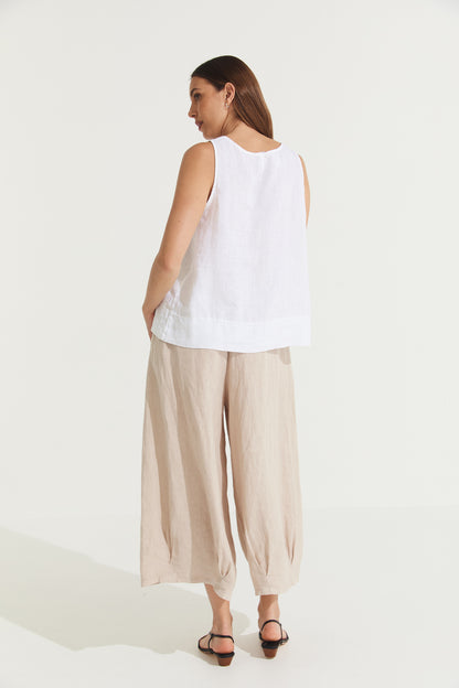 Montaigne Ebonie Linen Singlet Top White3