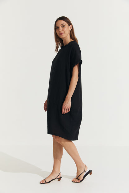 Montaigne Eliza Slimline Linen Dress Black