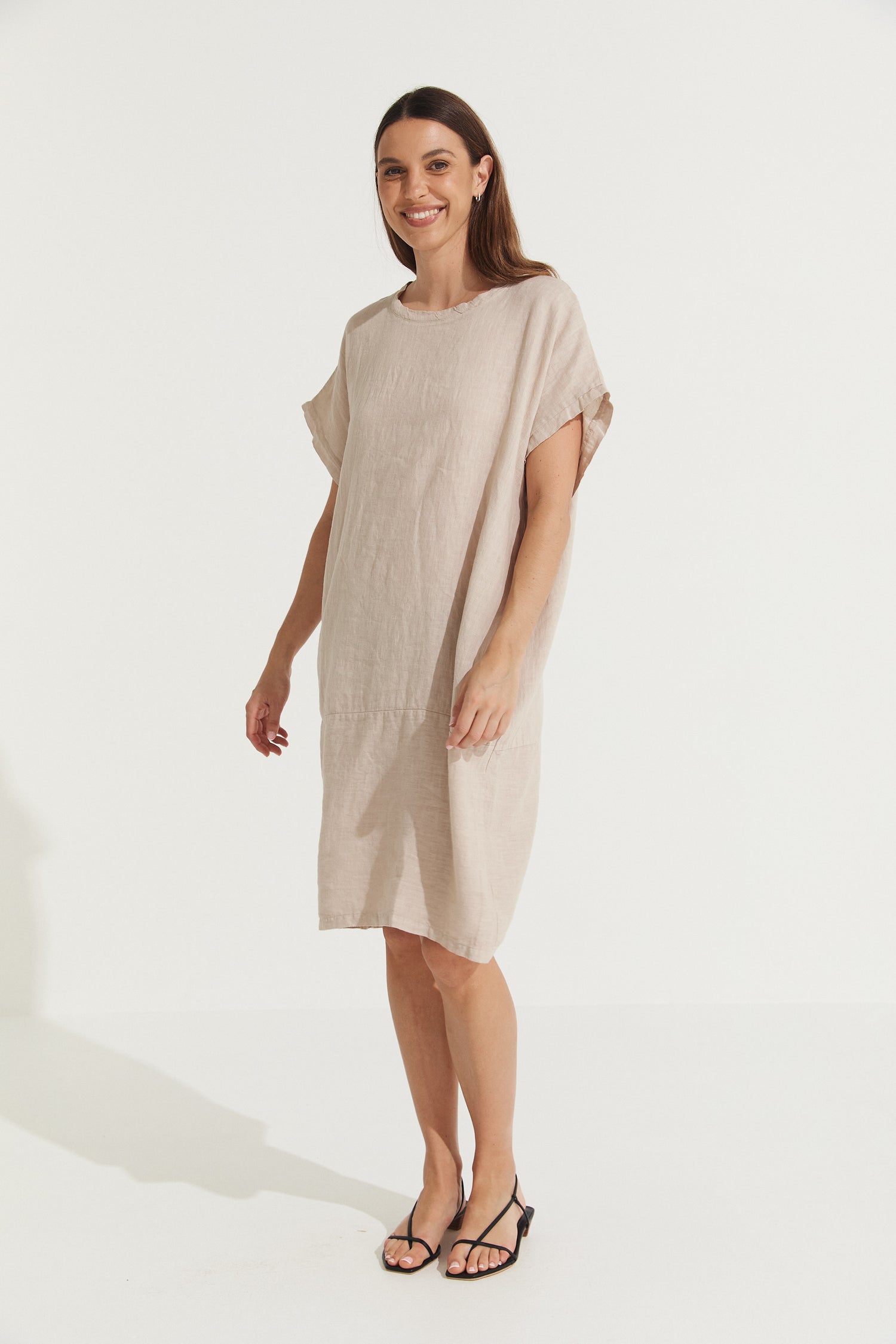 Montaigne Eliza Slimline Linen Dress Natural1