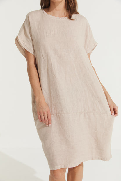 Montaigne Eliza Slimline Linen Dress Natural2