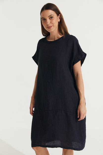 Montaigne Eliza Slimline Linen Dress Navy1