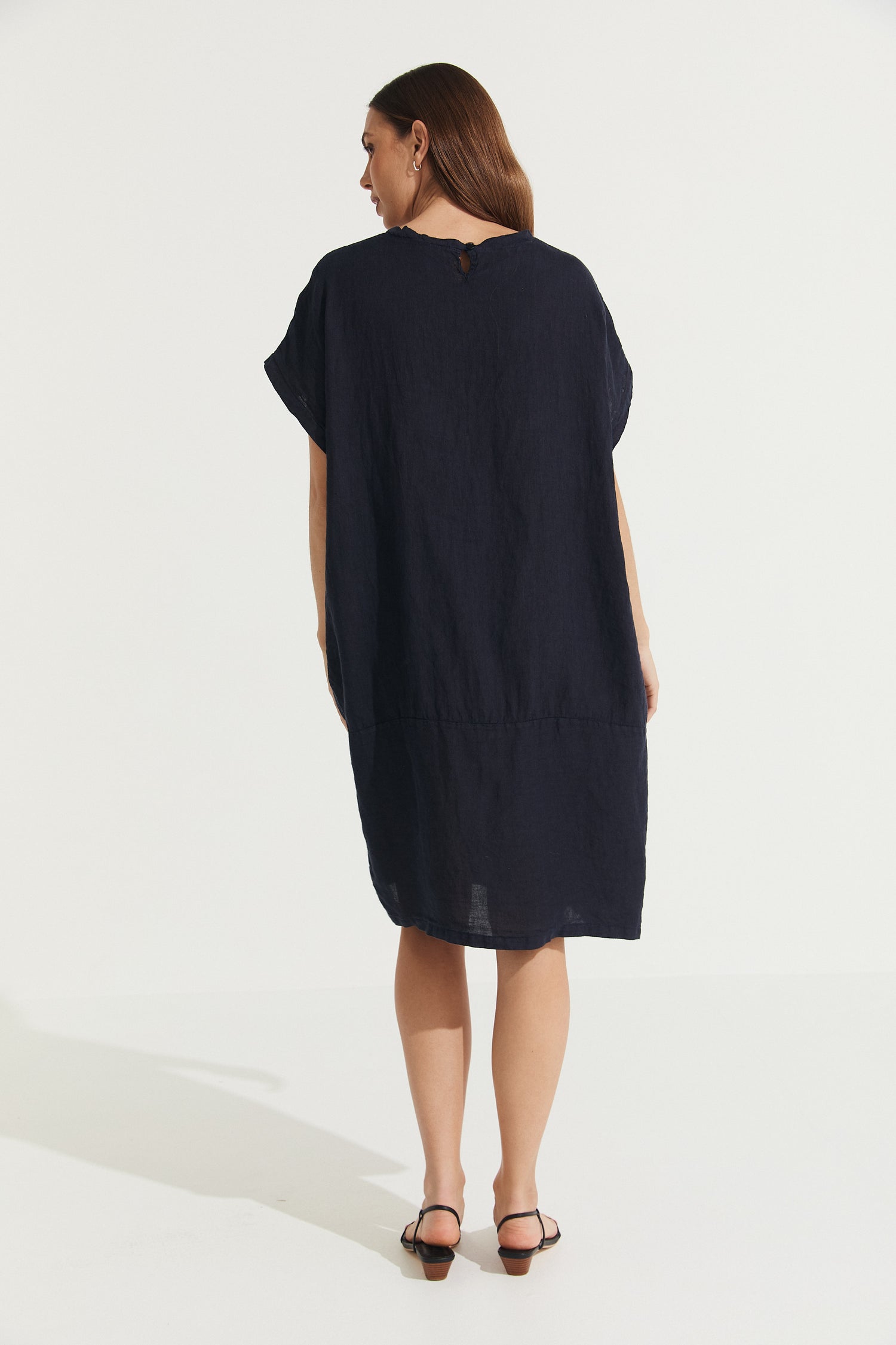 Montaigne Eliza Slimline Linen Dress Navy3