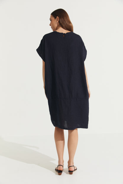 Montaigne Eliza Slimline Linen Dress Navy3