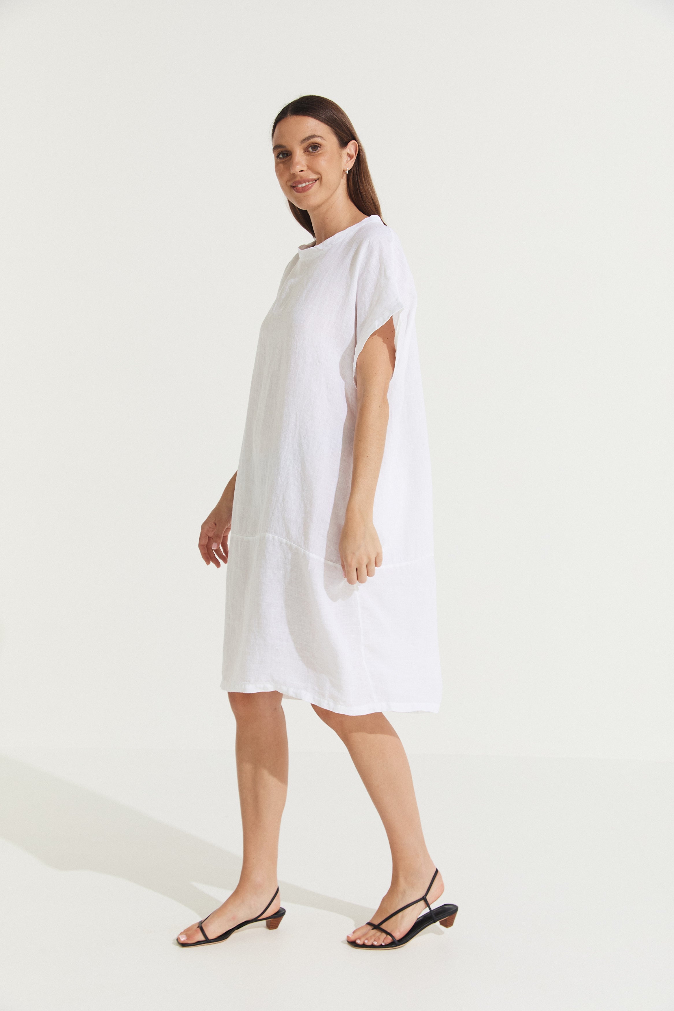 Montaigne Eliza Slimline Linen Dress White1