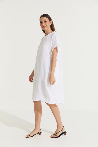Montaigne Eliza Slimline Linen Dress White1