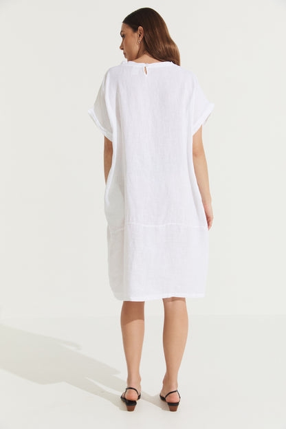 Montaigne Eliza Slimline Linen Dress White3