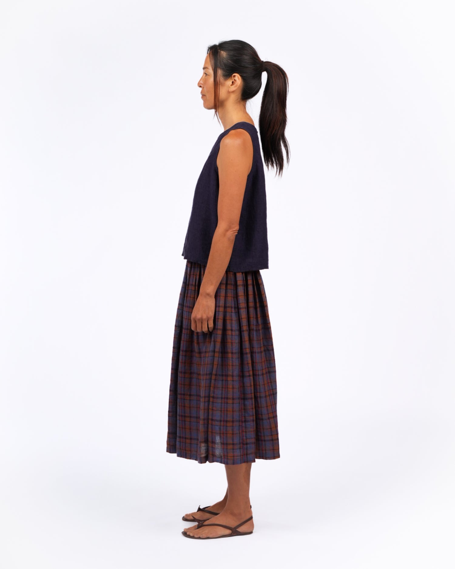 Montaigne Elke French Linen Skirt In Plaid