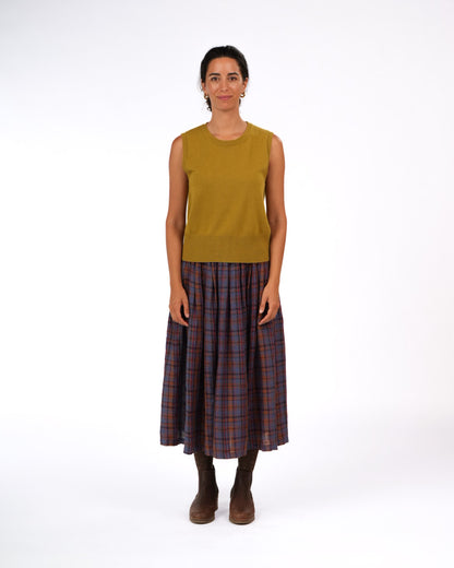 Montaigne Elke French Linen Skirt In Plaid10