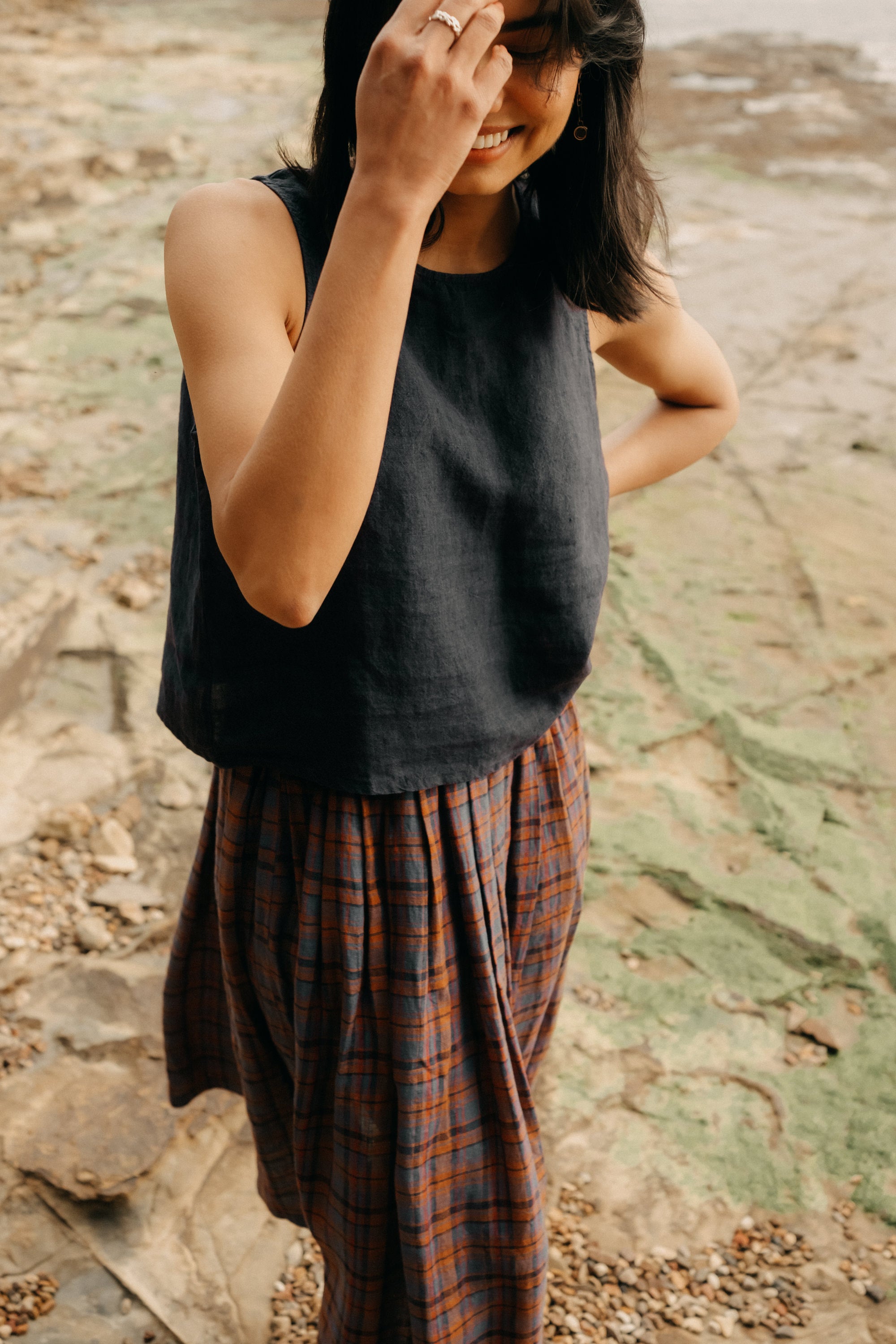 Montaigne Elke French Linen Skirt In Plaid2