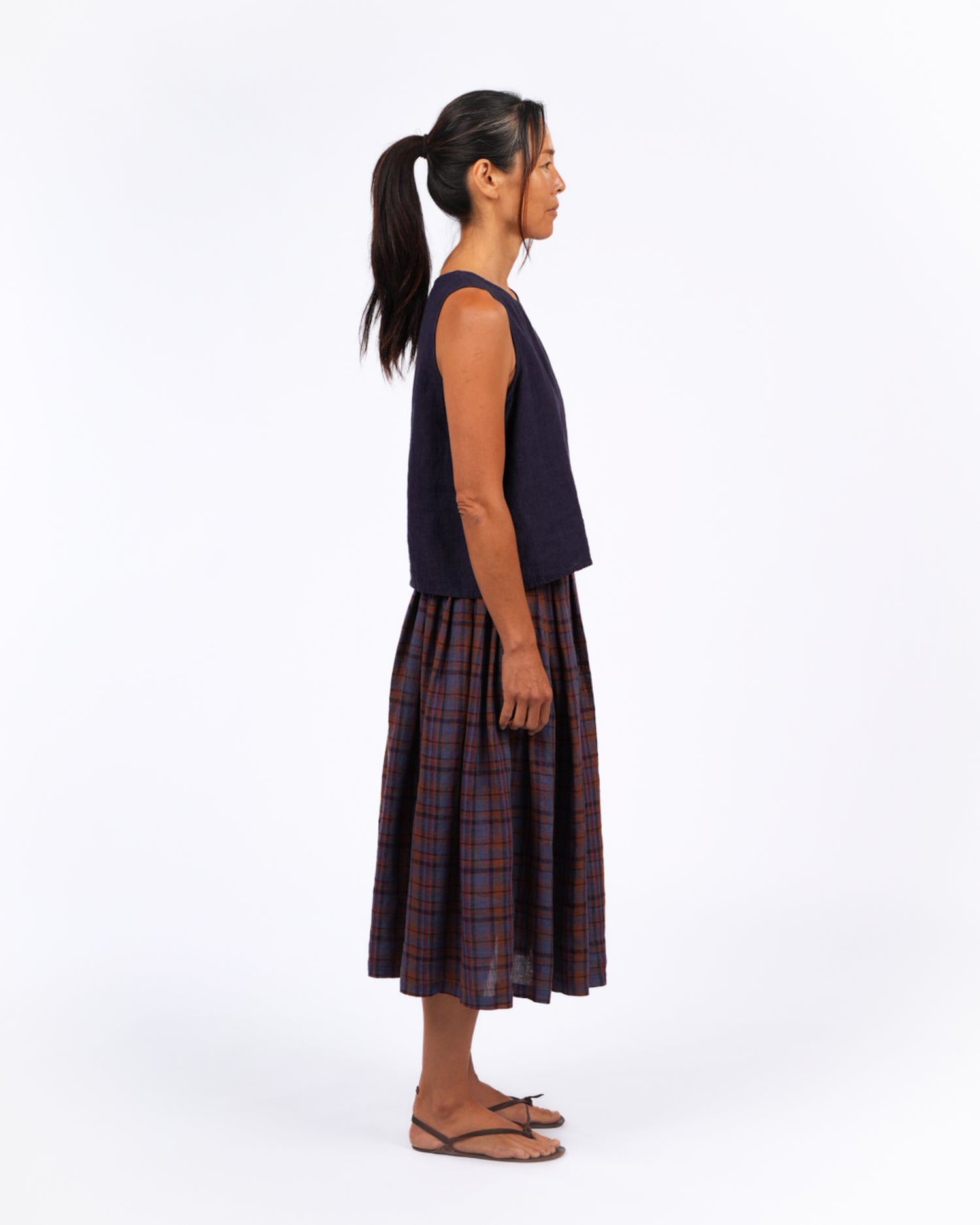 Montaigne Elke French Linen Skirt In Plaid4