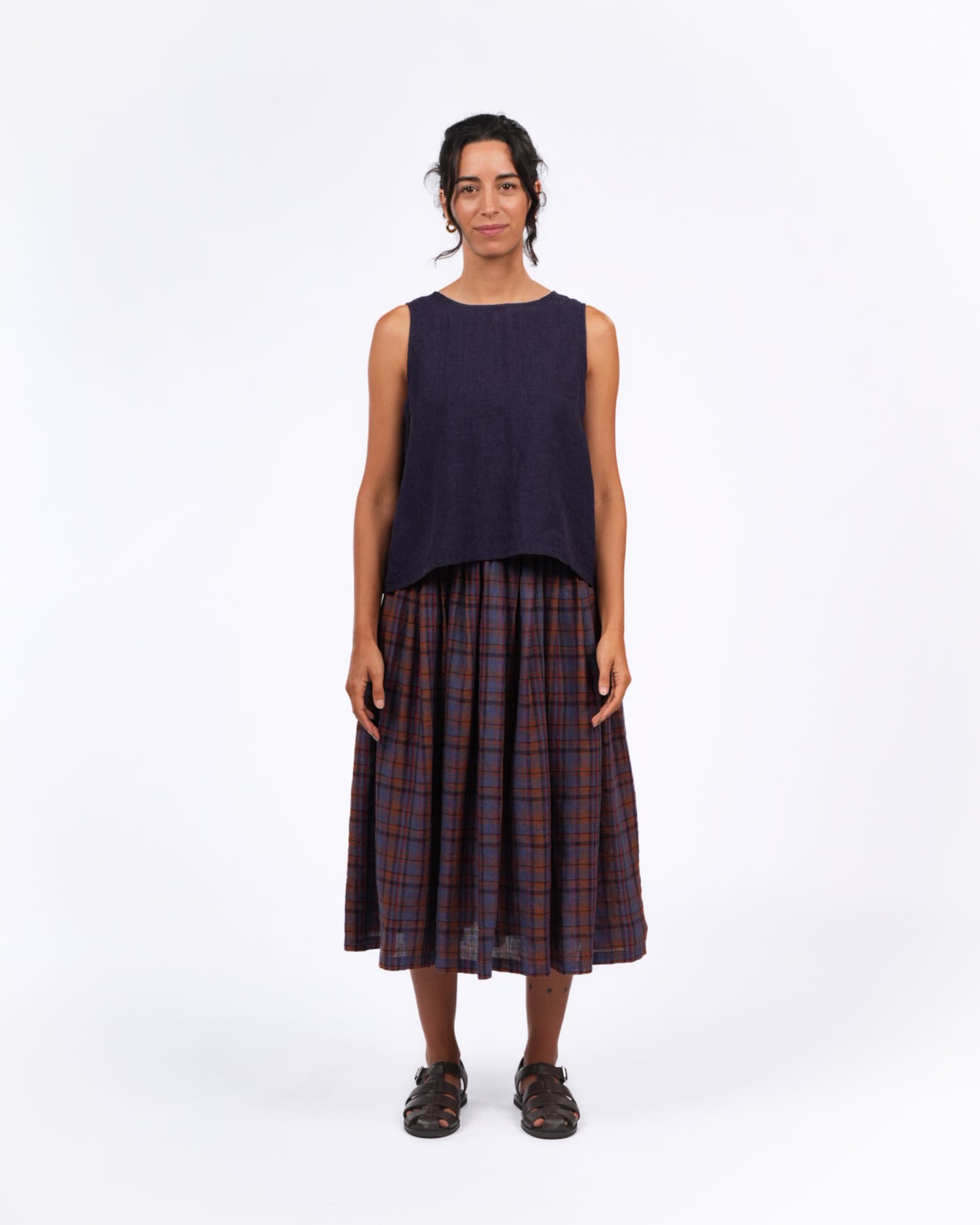 Montaigne Elke French Linen Skirt In Plaid8