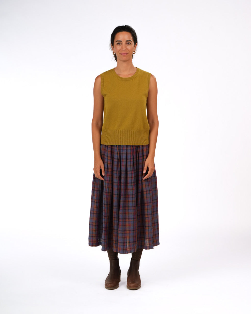 Elke French Linen Skirt in Plaid