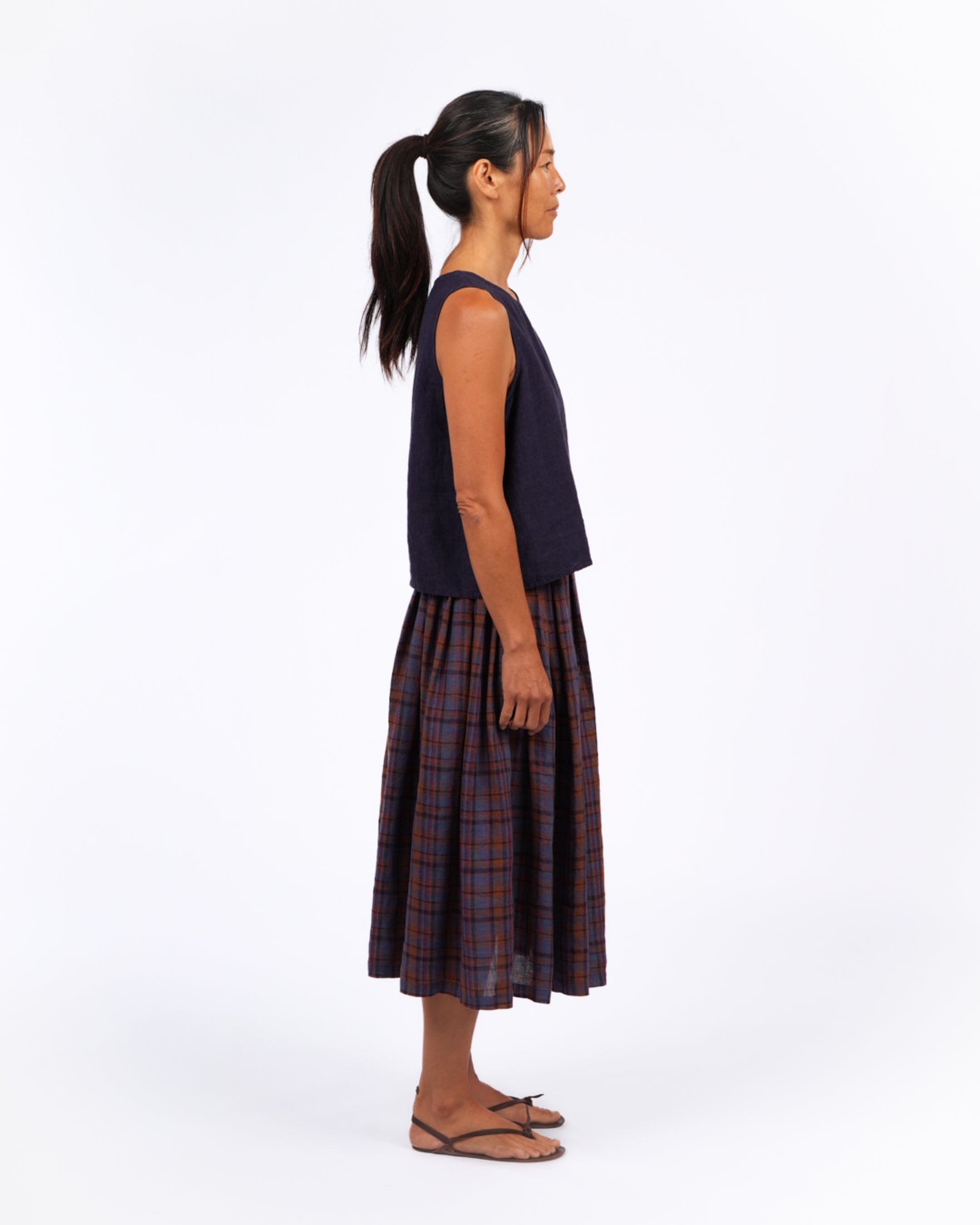 Montaigne Elke French Linen Skirt in Plaid