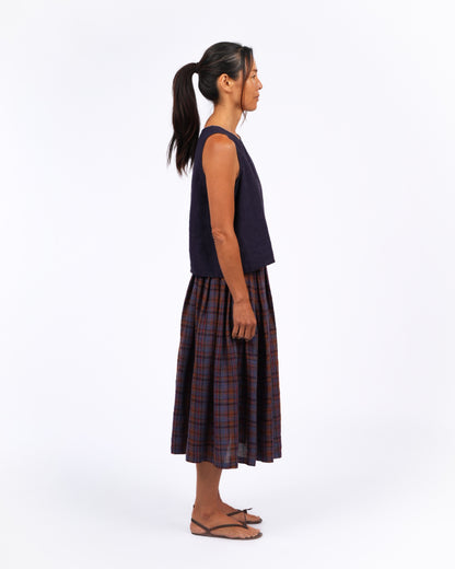 Montaigne Elke French Linen Skirt in Plaid