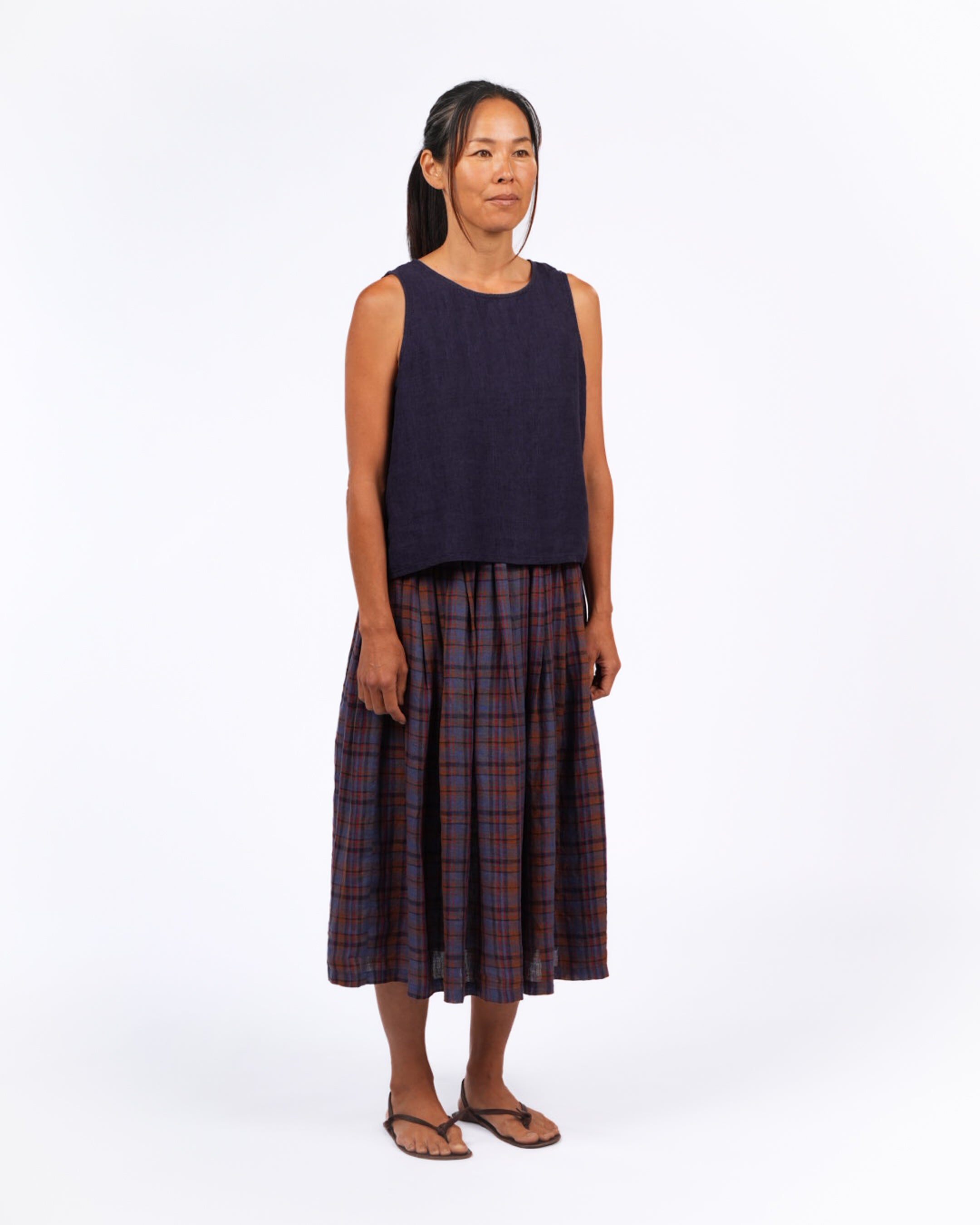 Montaigne Elke French Linen Skirt in Plaid