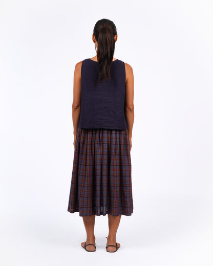 Montaigne Elke French Linen Skirt in Plaid