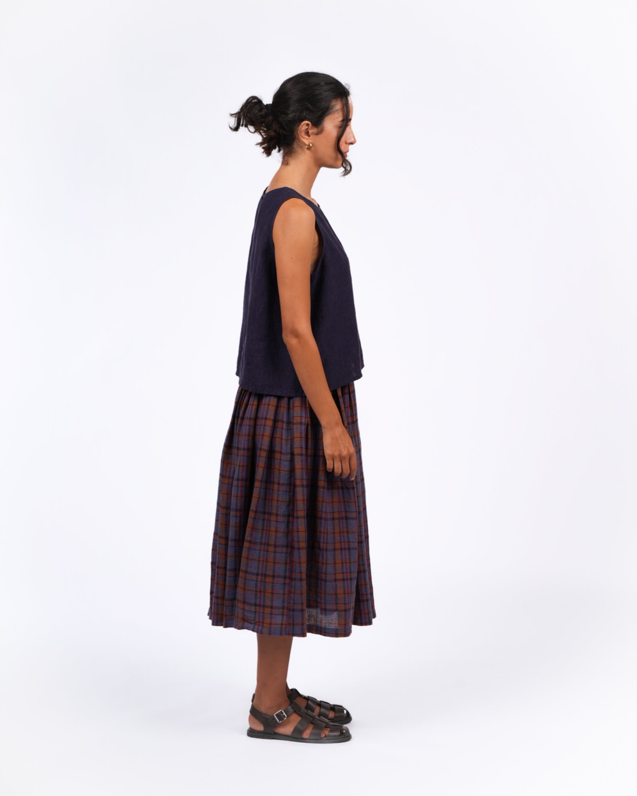 Montaigne Elke French Linen Skirt in Plaid