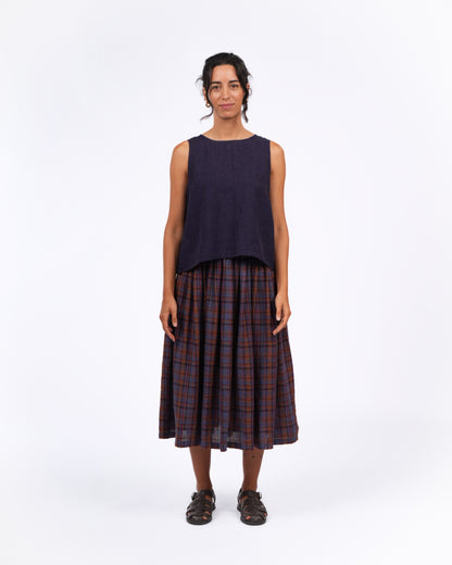 Montaigne Elke French Linen Skirt in Plaid