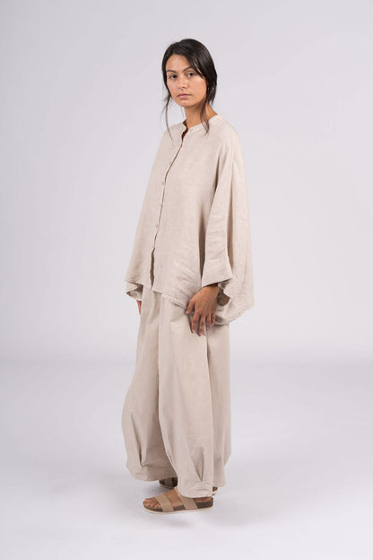 Montaigne Ellis Button Through Smock Linen Top Natural
