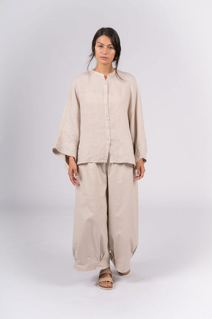 Montaigne Ellis Button Through Smock Linen Top Natural1