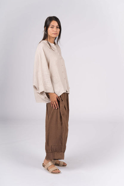 Montaigne Ellis Button Through Smock Linen Top Natural4