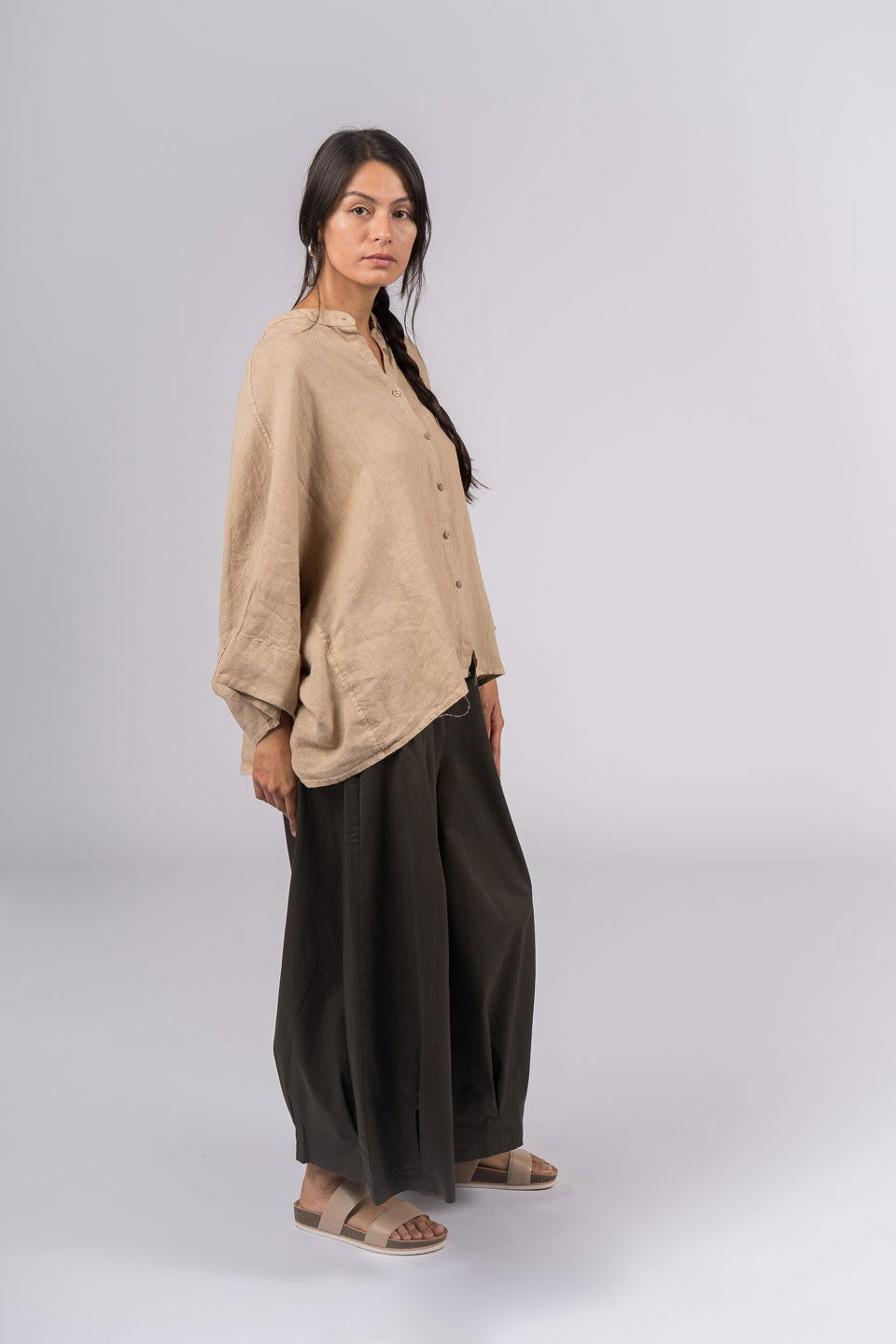 Montaigne Ellis Button Through Smock Linen Top Ocre1