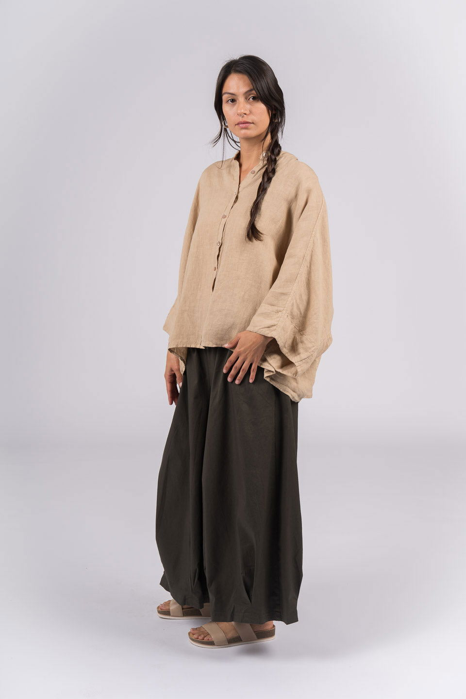 Montaigne Ellis Button Through Smock Linen Top Ocre2