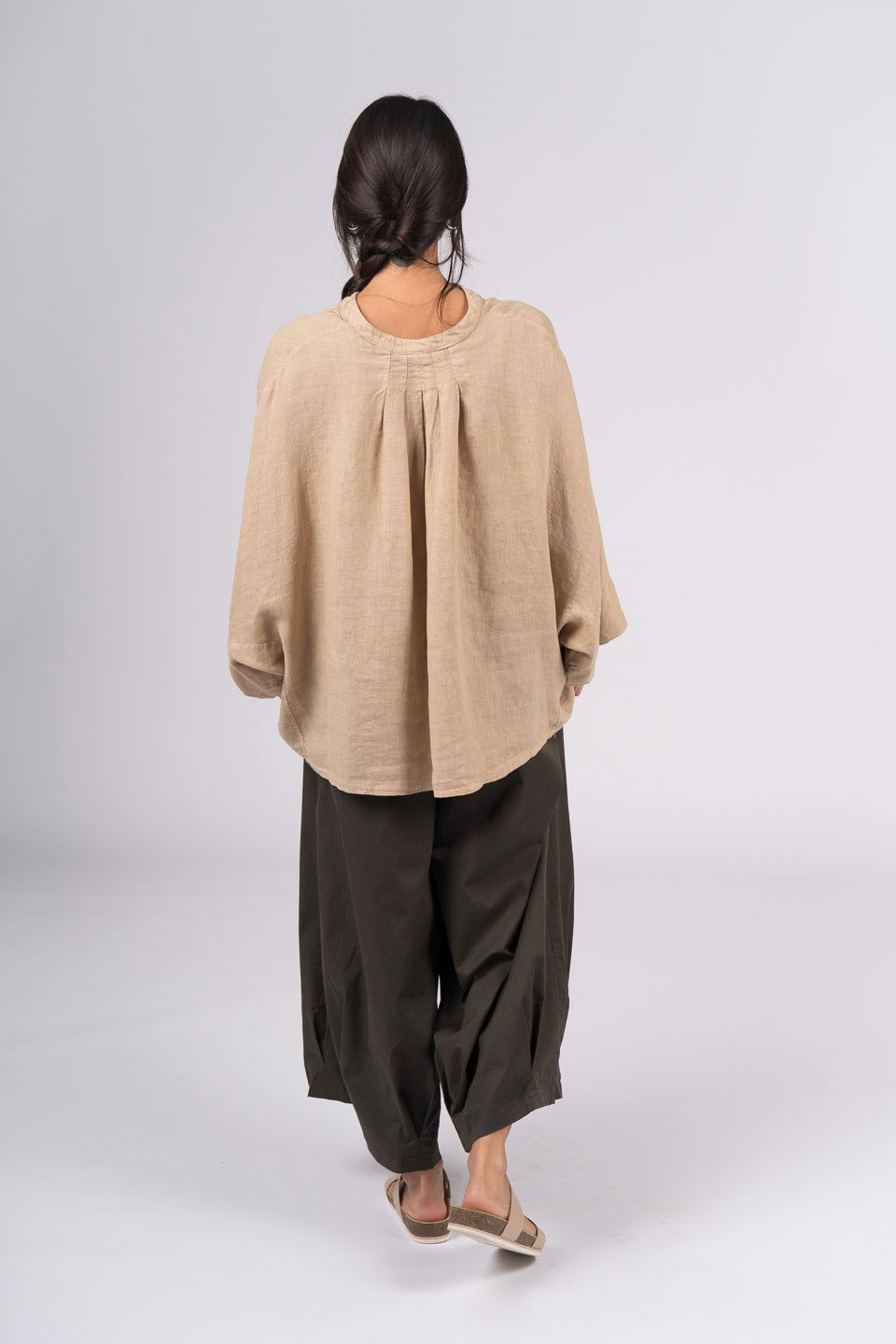 Montaigne Ellis Button Through Smock Linen Top Ocre3