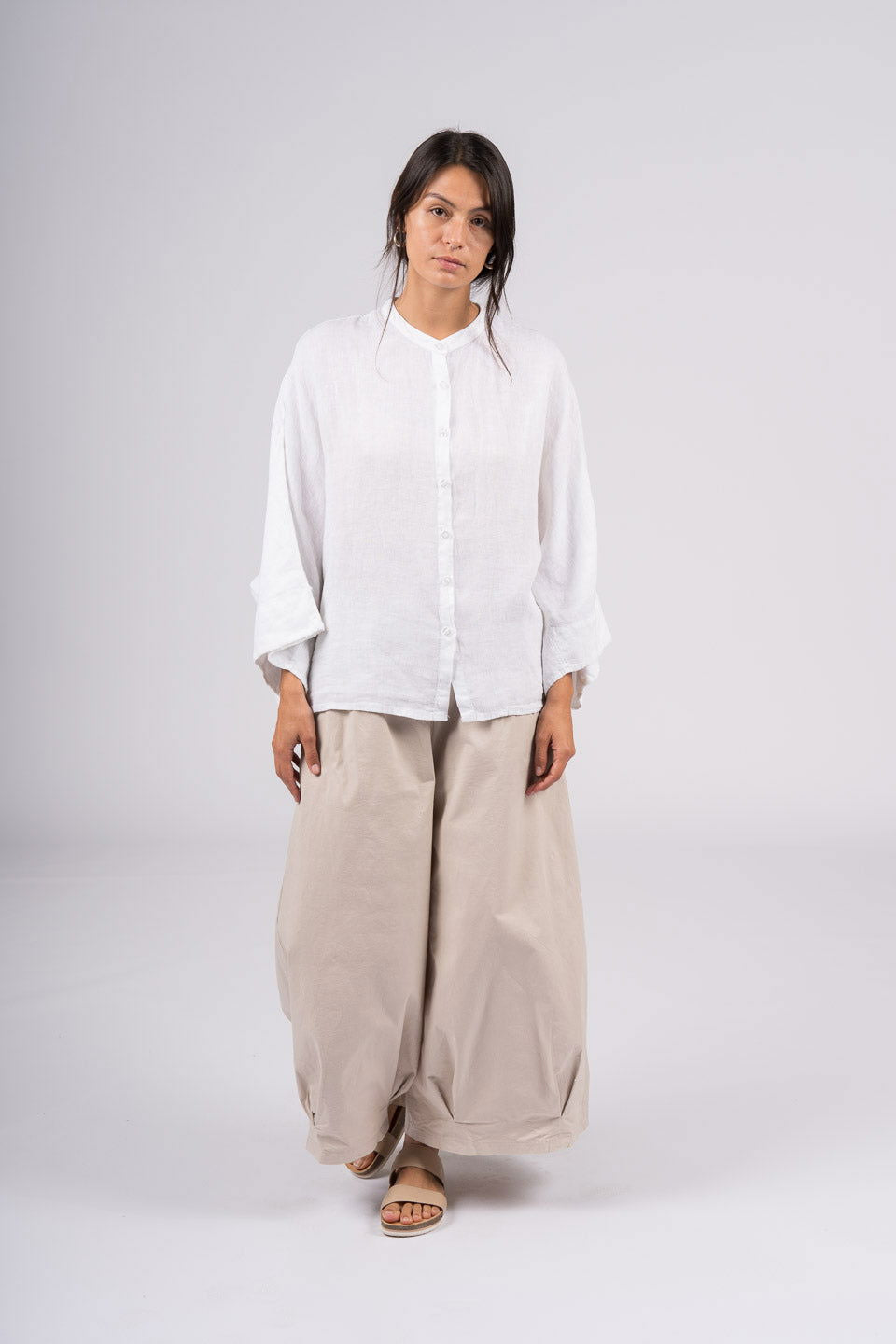 Montaigne Ellis Button Through Smock Linen Top White1
