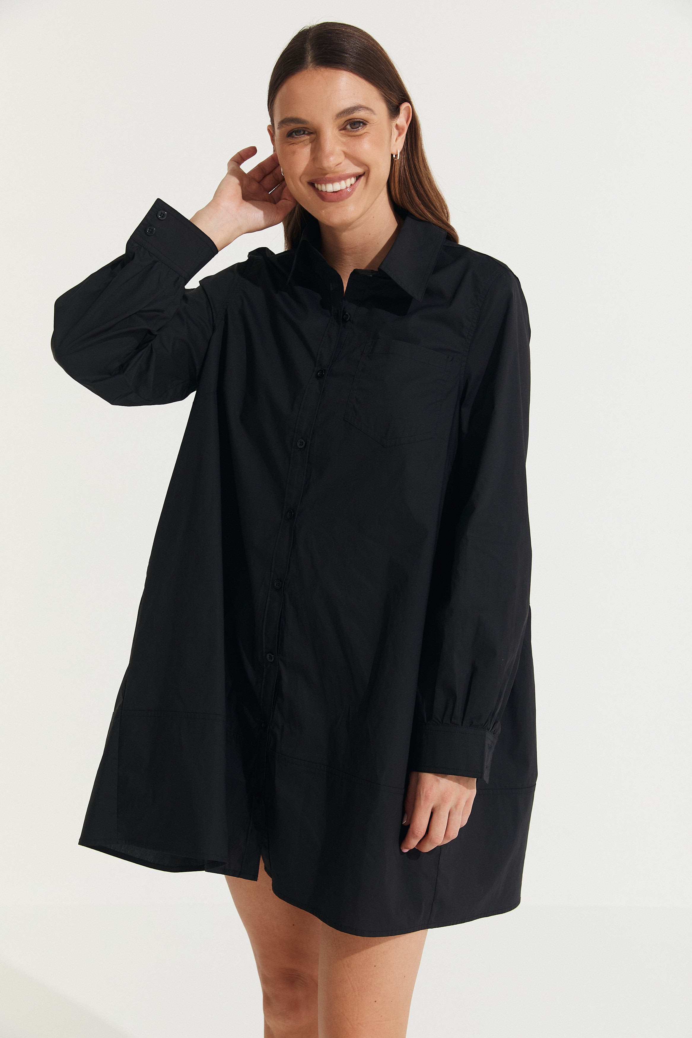 Montaigne Elodie Tiered Shirt Dress Black