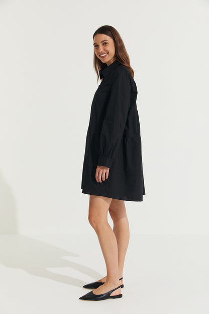 Montaigne Elodie Tiered Shirt Dress Black1