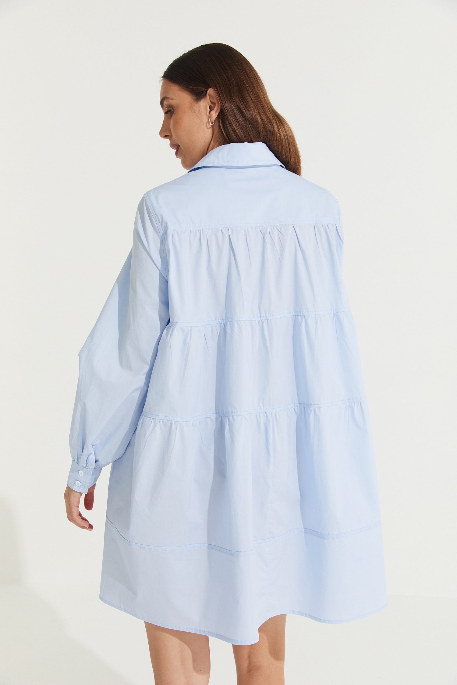 Montaigne Elodie Tiered Shirt Dress Light Blue10