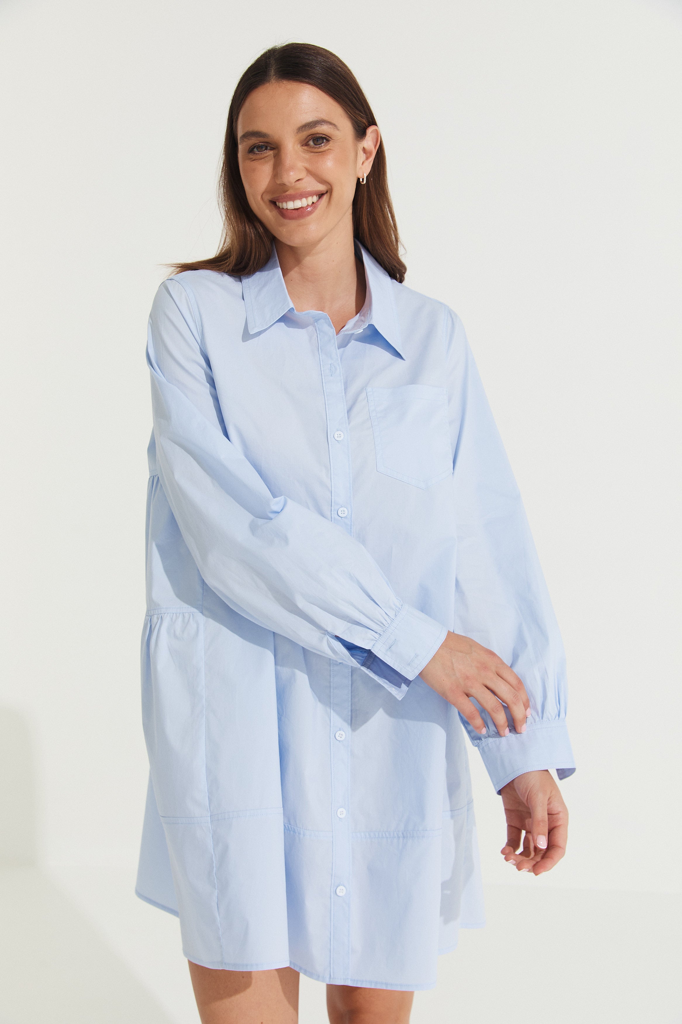 Montaigne Elodie Tiered Shirt Dress Light Blue5