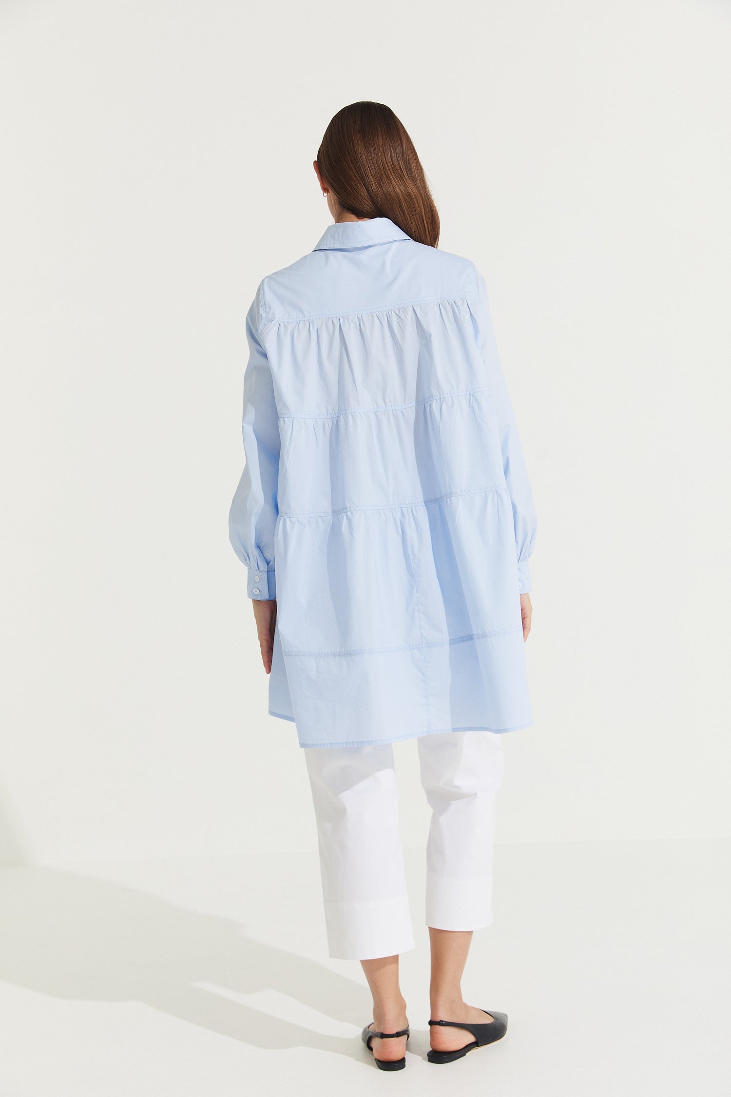 Montaigne Elodie Tiered Shirt Dress Light Blue6