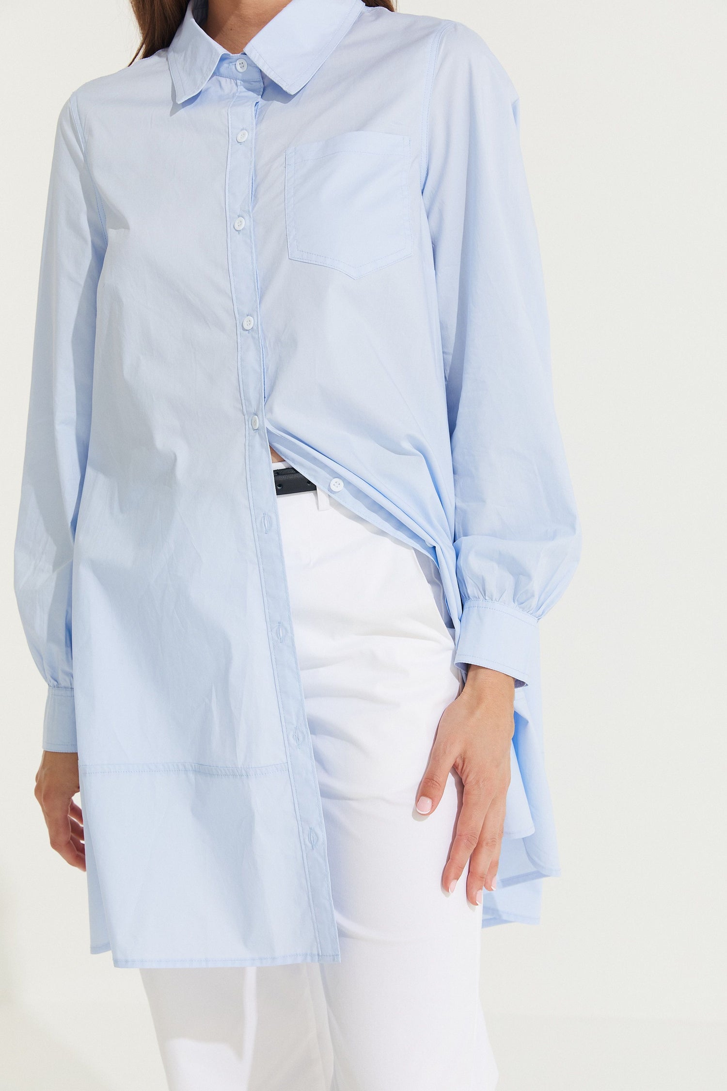 Montaigne Elodie Tiered Shirt Dress Light Blue7
