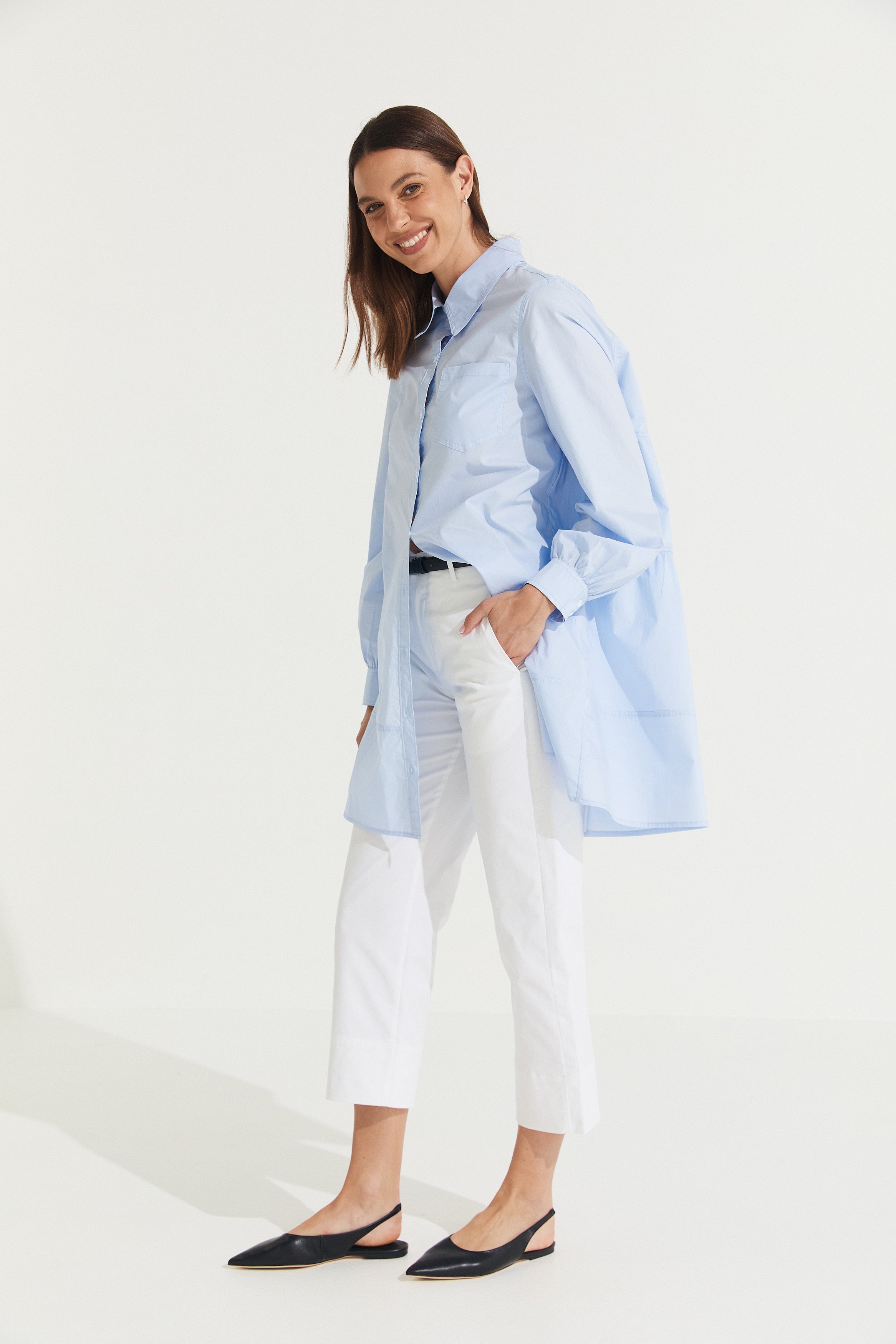 Montaigne Elodie Tiered Shirt Dress Light Blue8