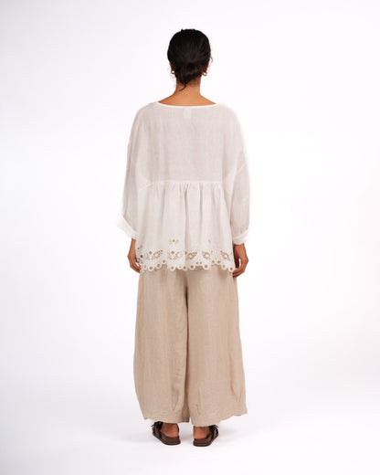 Montaigne Embroidered French Linen Blouse White3